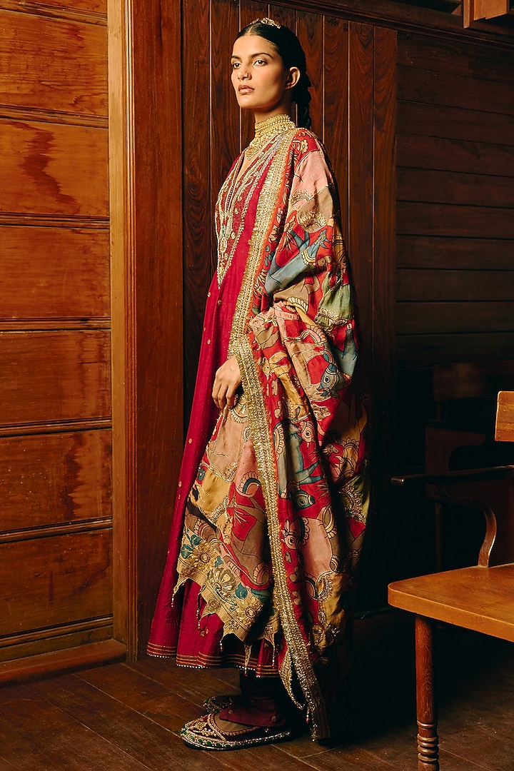 Maroon Silk Dori & Zari Work Bridal Anarkali Set by Aditi Gupta at Pernia's Pop Up Shop