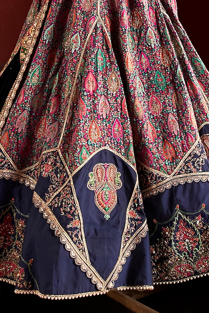 Dark Blue Jamawar Silk Hand Embroidered Bridal Lehenga Set by Aditi Gupta at Pernia's Pop Up Shop