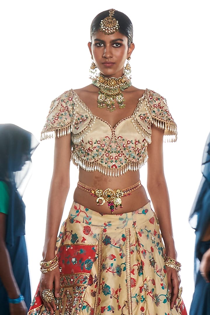 Ivory Kani Silk Hand Embroidered Wedding Lehenga Set by Aditi Gupta at Pernia's Pop Up Shop