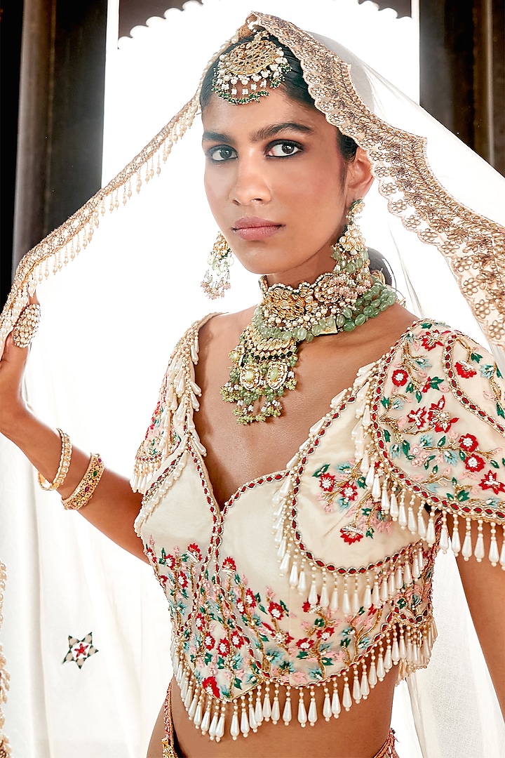Ivory Kani Silk Hand Embroidered Wedding Lehenga Set by Aditi Gupta at Pernia's Pop Up Shop