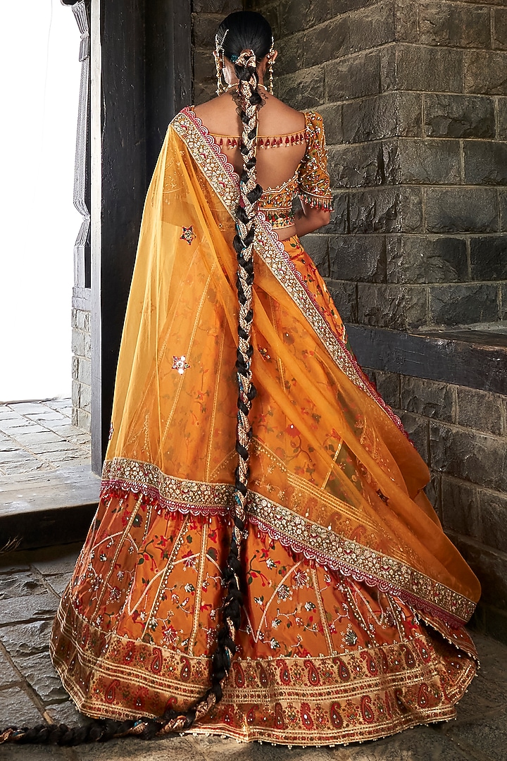 Mustard Kani Silk Hand Embroidered Wedding Lehenga Set by Aditi Gupta at Pernia's Pop Up Shop