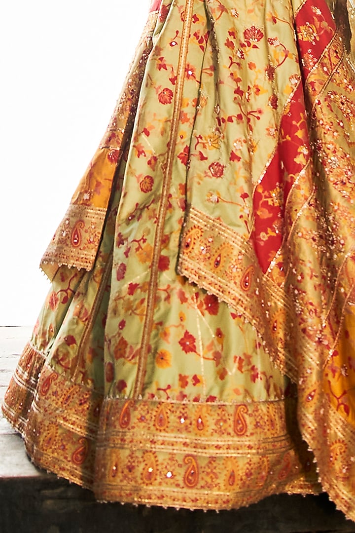 Pista Green Kani Silk Hand Embroidered Wedding Lehenga Set by Aditi Gupta at Pernia's Pop Up Shop
