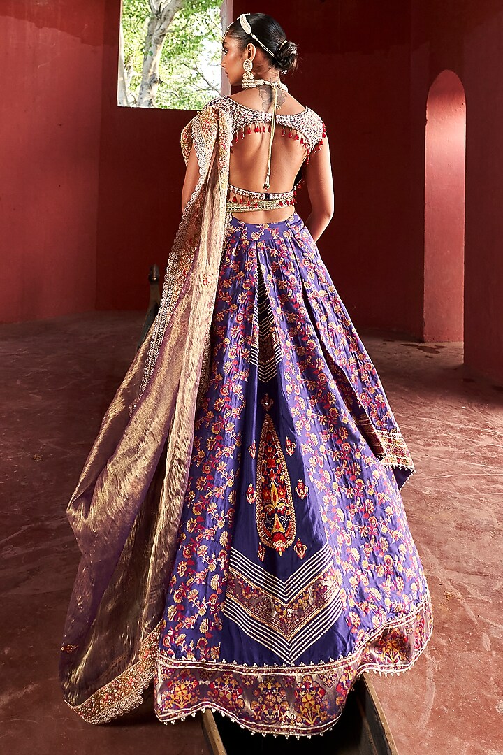 Purple Kani Silk Hand Embroidered Wedding Lehenga Set by Aditi Gupta at Pernia's Pop Up Shop