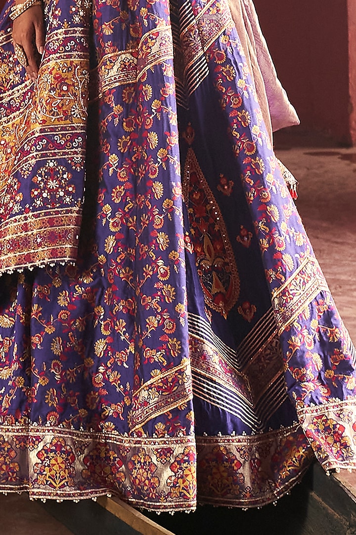 Purple Kani Silk Hand Embroidered Wedding Lehenga Set by Aditi Gupta at Pernia's Pop Up Shop