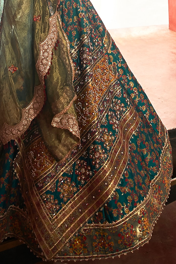 Teal Green Kani Silk Hand Embroidered Wedding Lehenga Set by Aditi Gupta at Pernia's Pop Up Shop