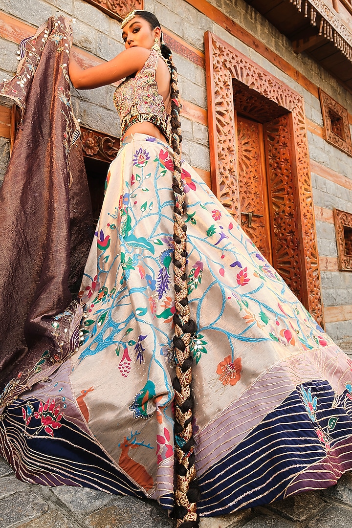 Purple Paithani Silk Pearl Embellished Bridal Lehenga Set by Aditi Gupta at Pernia's Pop Up Shop
