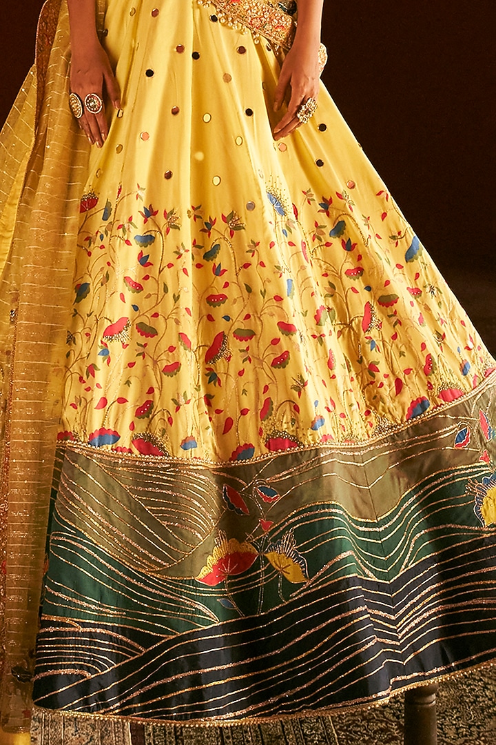 Yellow Paithani Silk Pearl Embellished Bridal Lehenga Set by Aditi Gupta at Pernia's Pop Up Shop