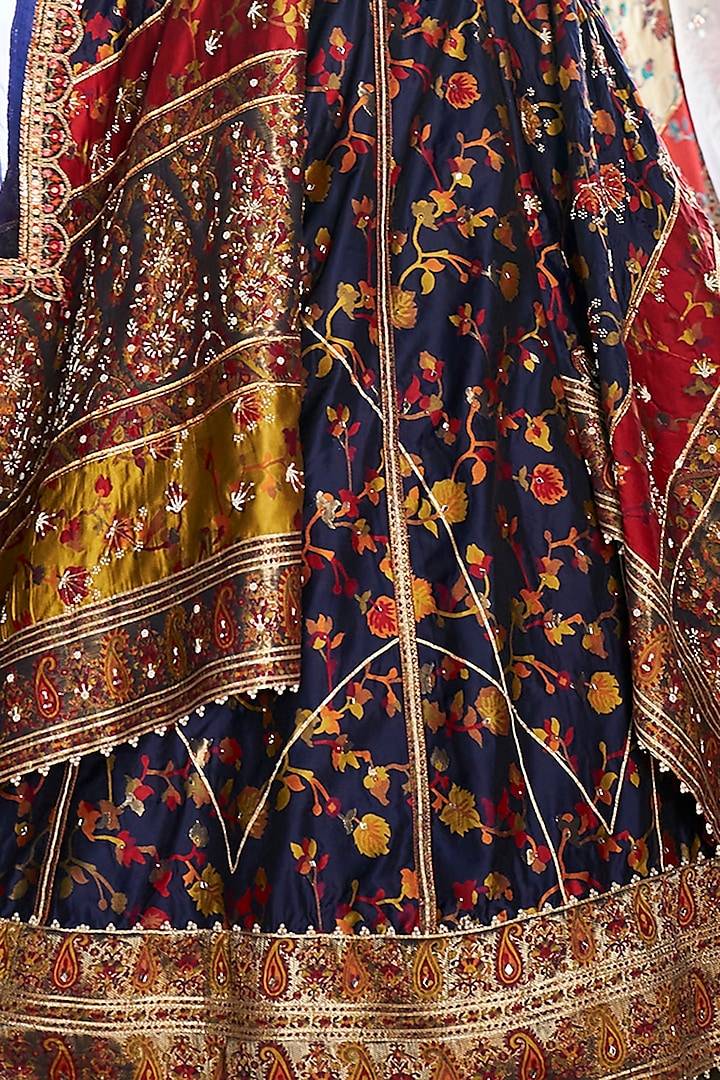 Midnight Blue Kani Silk Hand Embroidered Wedding Lehenga Set by Aditi Gupta at Pernia's Pop Up Shop