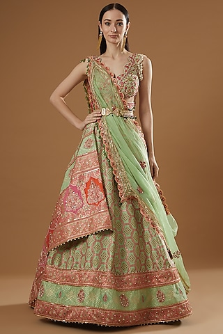Pista Green Embroidered Lehenga Set by Aditi Gupta