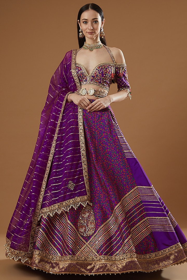 Purple Embroidered Lehenga Set by Aditi Gupta