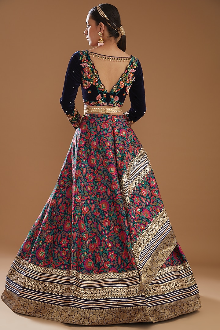 Midnight Blue Woven Wedding Lehenga Set by Aditi Gupta at Pernia's Pop Up Shop