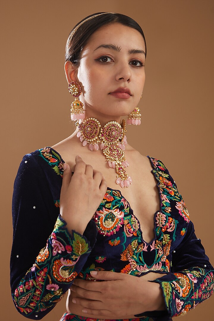 Midnight Blue Woven Wedding Lehenga Set by Aditi Gupta at Pernia's Pop Up Shop