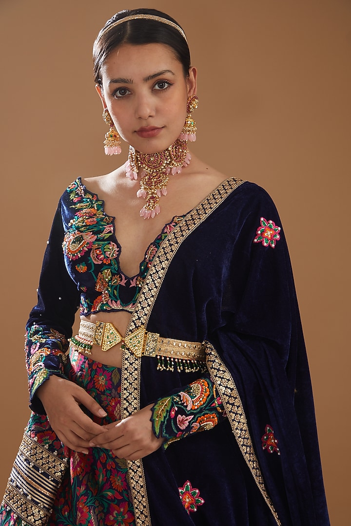 Midnight Blue Woven Wedding Lehenga Set by Aditi Gupta at Pernia's Pop Up Shop