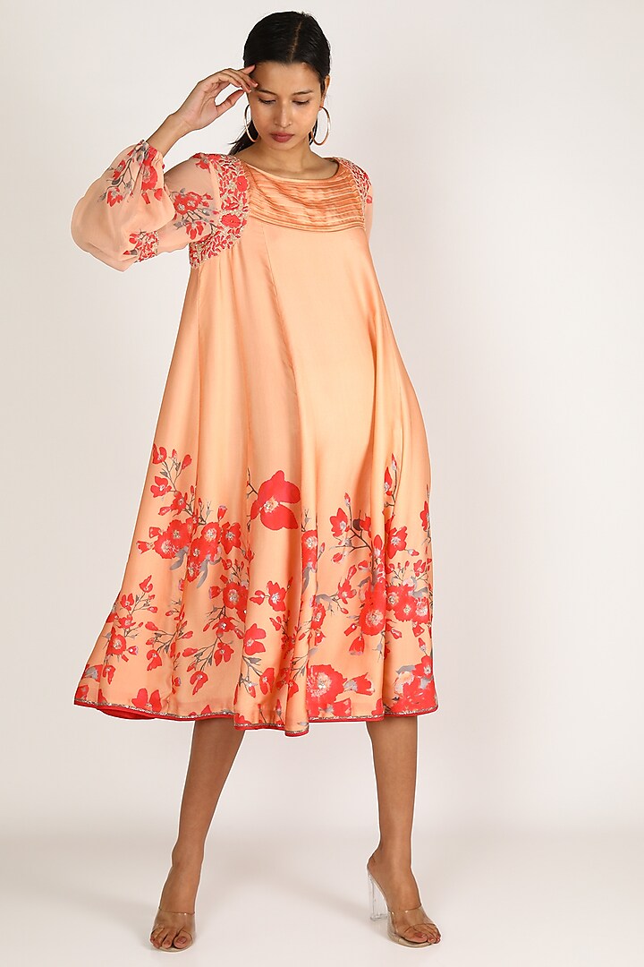 Peach & Red Embroidered Tunic by Adah
