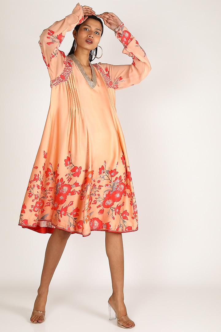 Peach & Red Embroidered Tunic by Adah at Pernia's Pop Up Shop