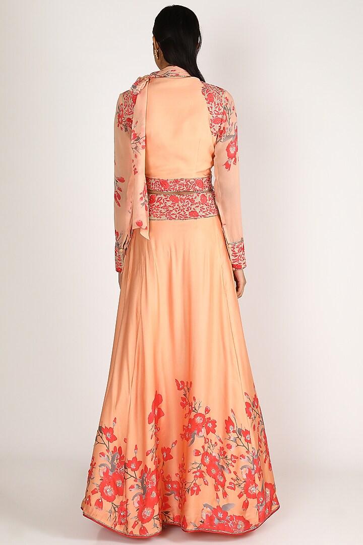 Peach & Red Embroidered Skirt Set by Adah at Pernia's Pop Up Shop