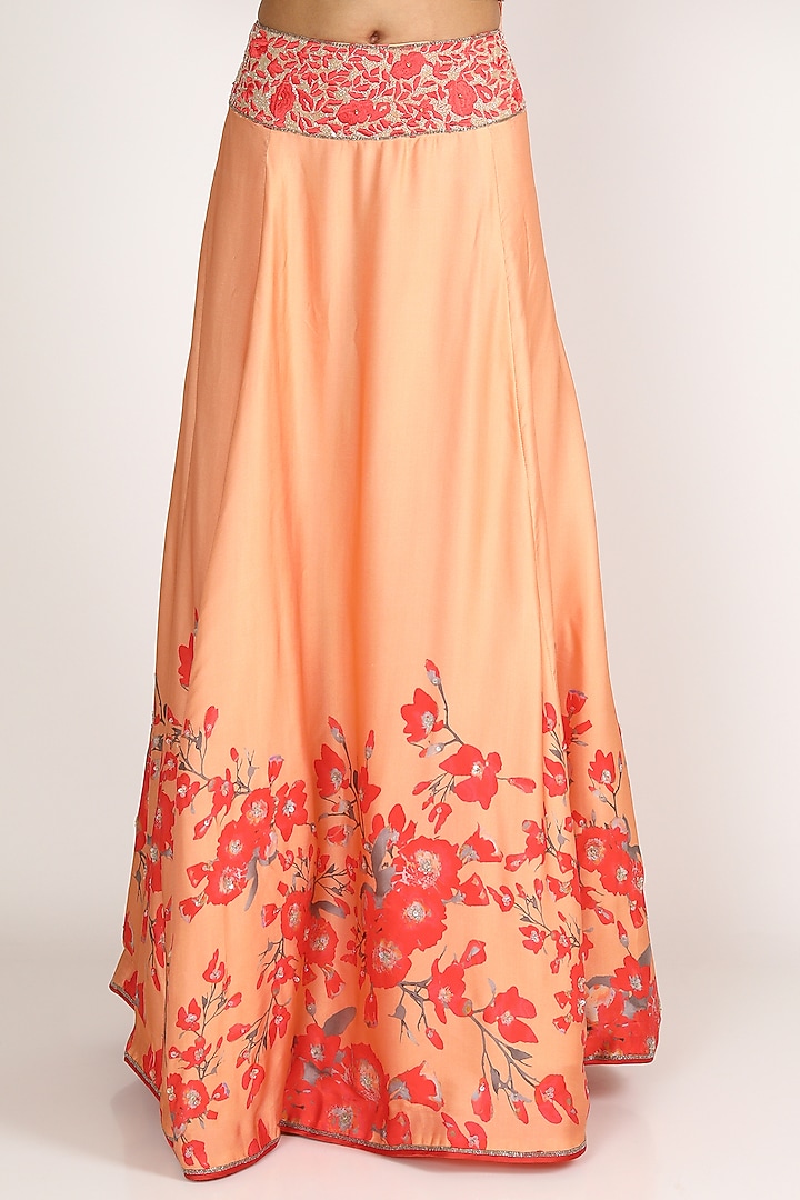 Peach & Red Embroidered Skirt Set by Adah at Pernia's Pop Up Shop