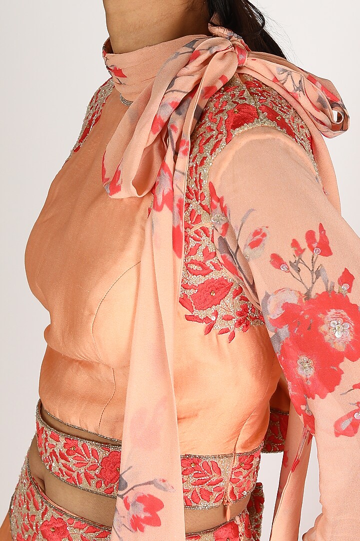 Peach & Red Embroidered Skirt Set by Adah at Pernia's Pop Up Shop