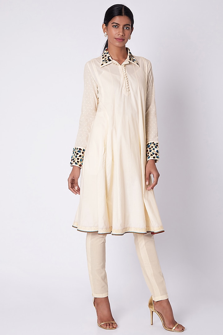 White Hand Embroidered Shirt Tunic  by Adah at Pernia's Pop Up Shop