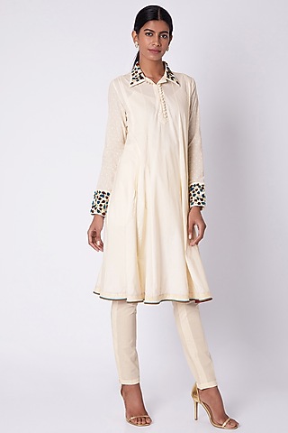 White Hand Embroidered Shirt Tunic  by Adah