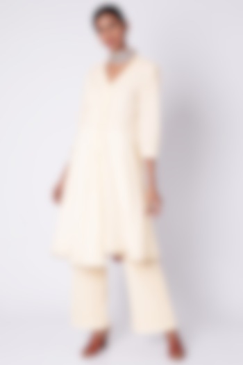 White Embroidered Open Front Tunic by Adah at Pernia's Pop Up Shop