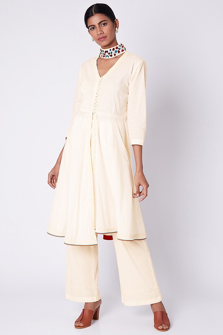 White Embroidered Open Front Tunic by Adah at Pernia's Pop Up Shop