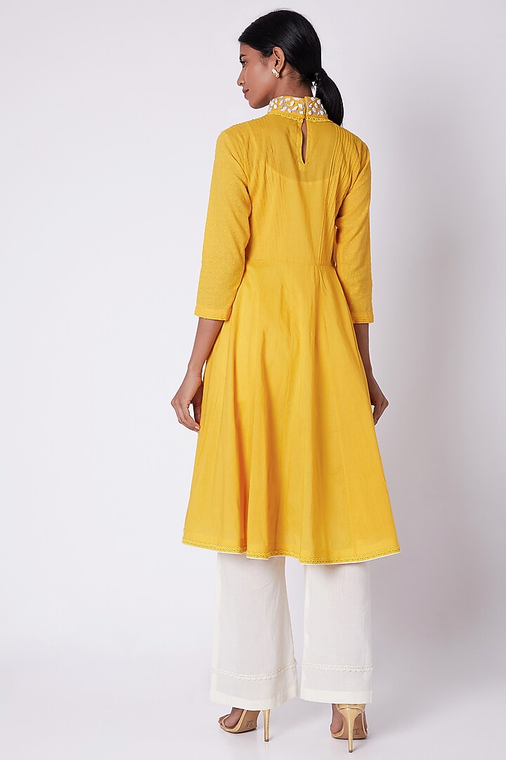 Yellow Embroidered Open Front Tunic by Adah at Pernia's Pop Up Shop