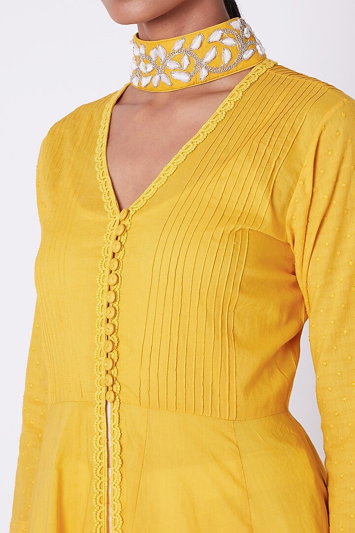 Yellow Embroidered Open Front Tunic by Adah at Pernia's Pop Up Shop