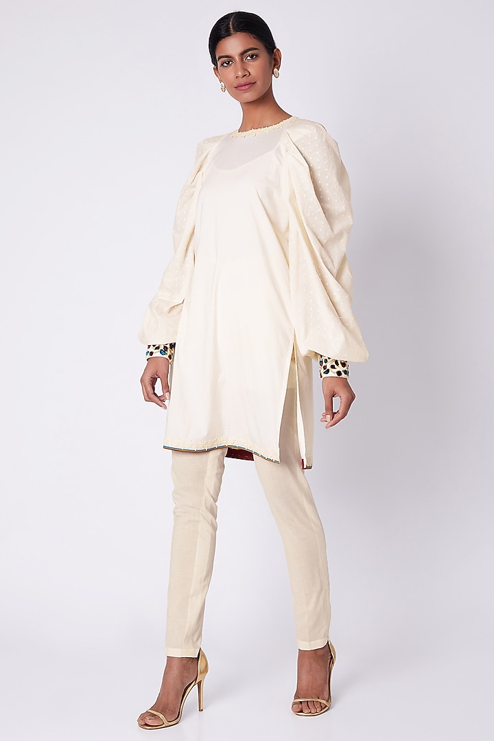 White Zari Hand Embroidered Tunic by Adah