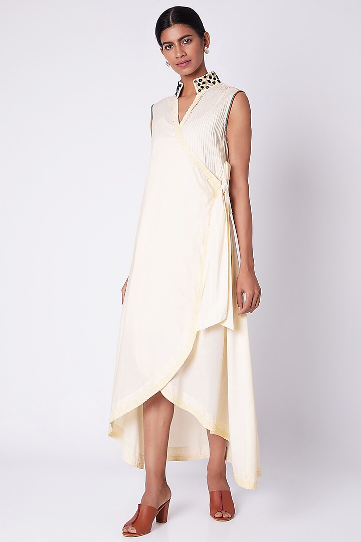 White Embroidered Wrap Around Dress by Adah