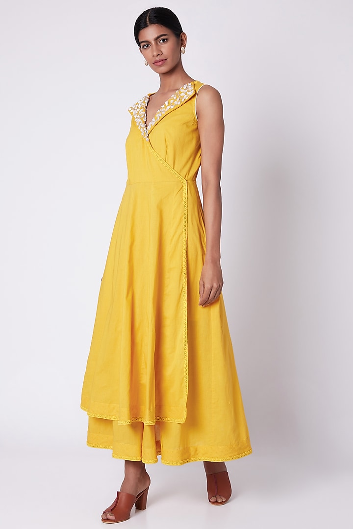 Yellow Embroidered Layered Tunic by Adah