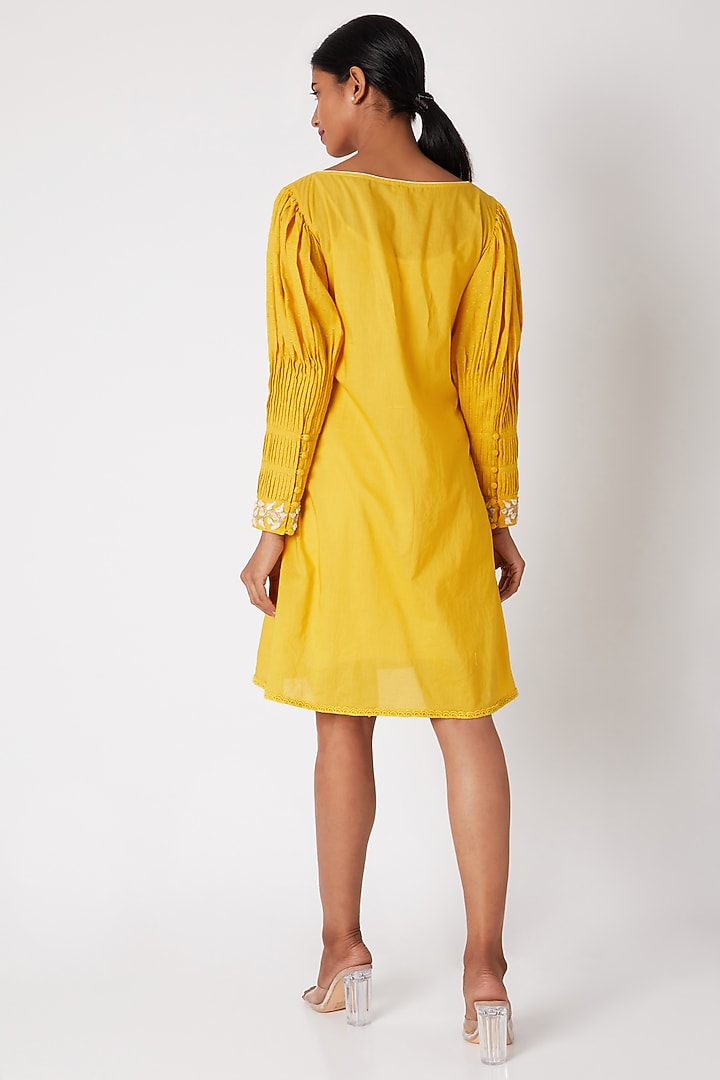 Yellow Embroidered Tunic With Pleated Sleeves by Adah at Pernia's Pop Up Shop