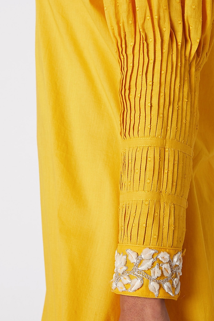 Yellow Embroidered Tunic With Pleated Sleeves by Adah at Pernia's Pop Up Shop