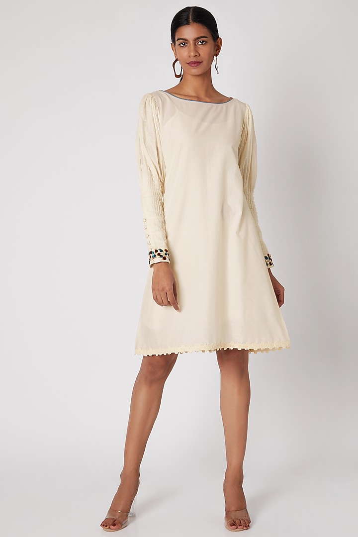 White Embroidered Tunic With Pleated Sleeves by Adah at Pernia's Pop Up Shop