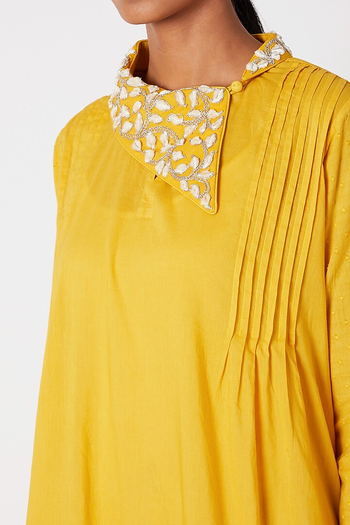 Yellow Tunic With Embroidered Collar by Adah at Pernia's Pop Up Shop