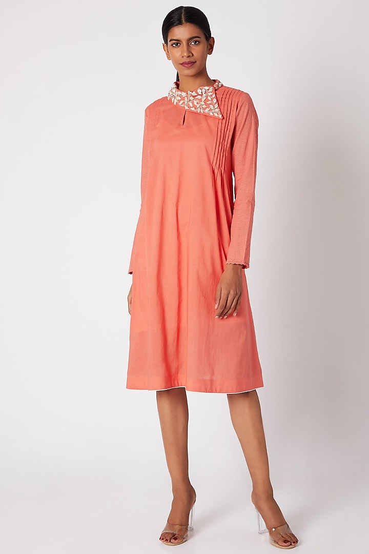 Peach Tunic With Embroidered Collar by Adah