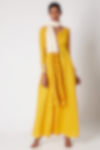 Yellow Embroidered Anarkali Set by Adah