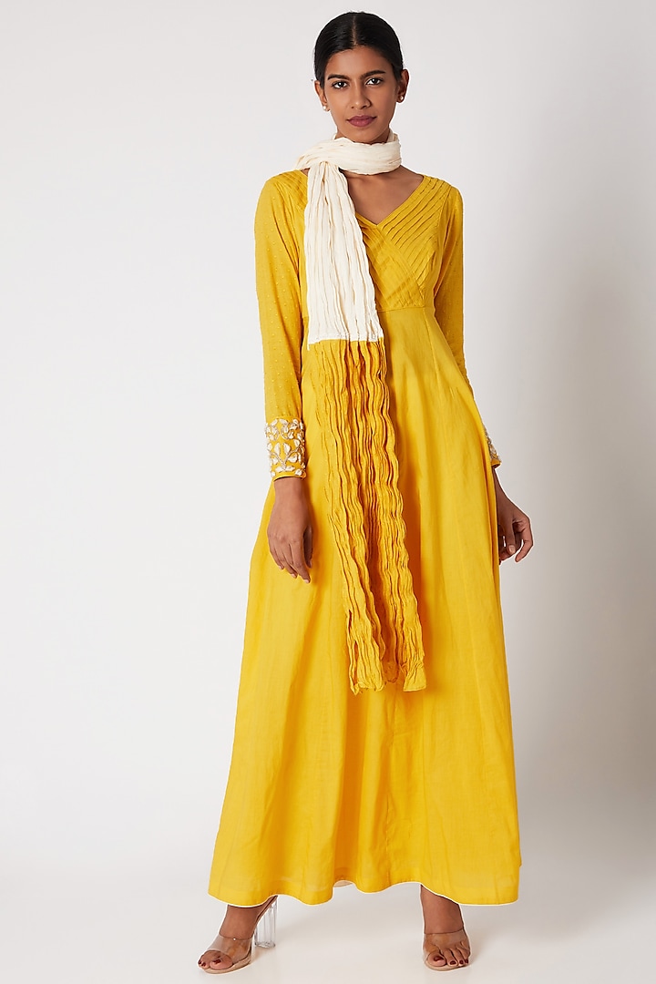 Yellow Embroidered Anarkali Set by Adah