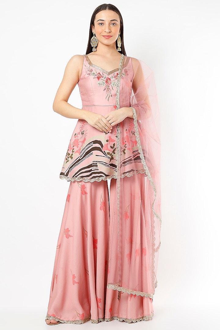 Rose Pink Embroidered Sharara Set by Adah