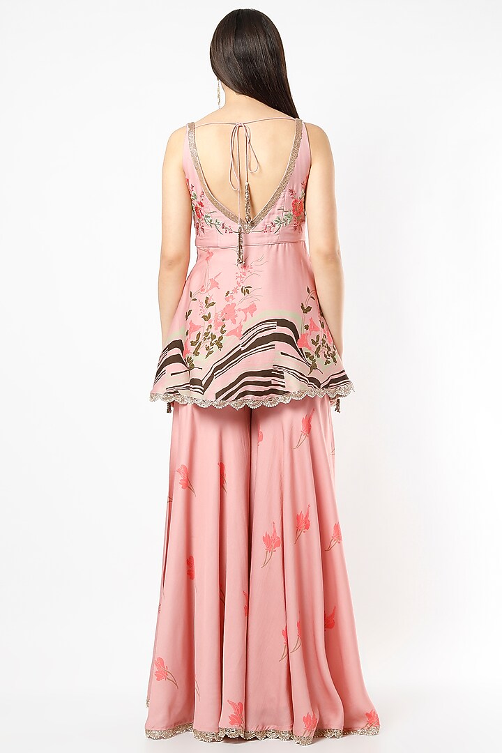 Rose Pink Embroidered Party Wear Sharara Set by Adah at Pernia's Pop Up Shop