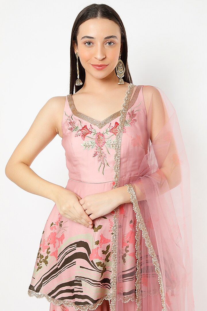 Rose Pink Embroidered Party Wear Sharara Set by Adah at Pernia's Pop Up Shop