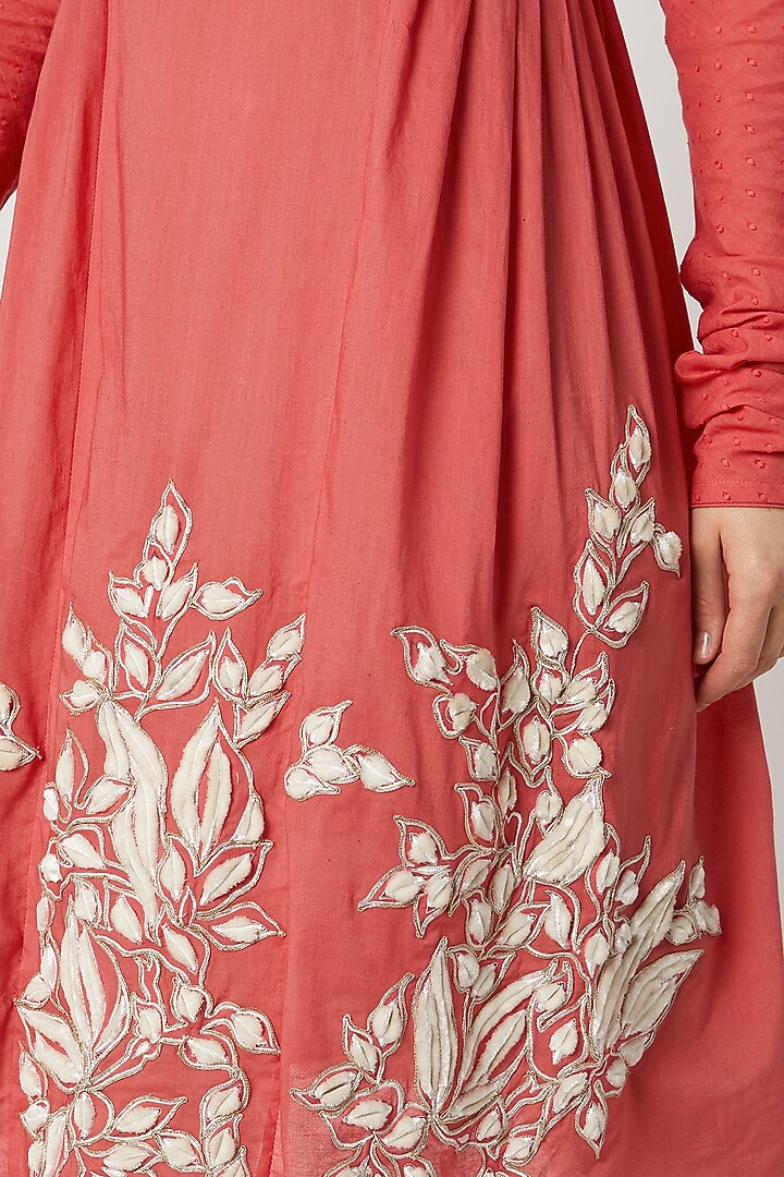 Red Embroidered Tunic With Textured Sleeves by Adah at Pernia's Pop Up Shop
