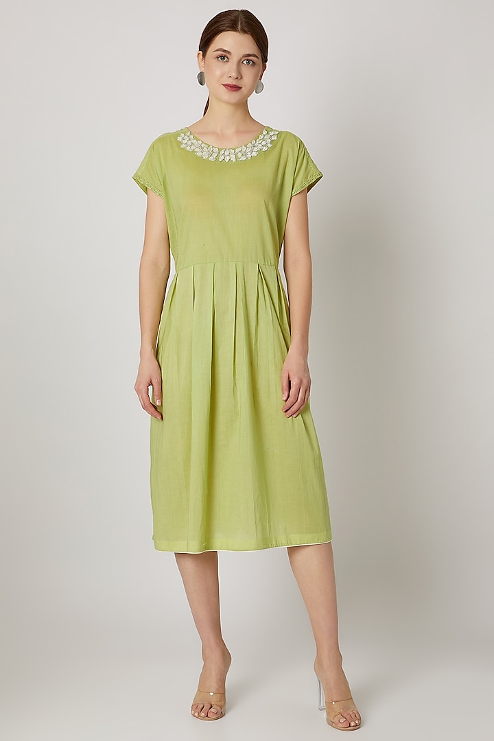 Lime Green Zari Embroidered Tunic by Adah