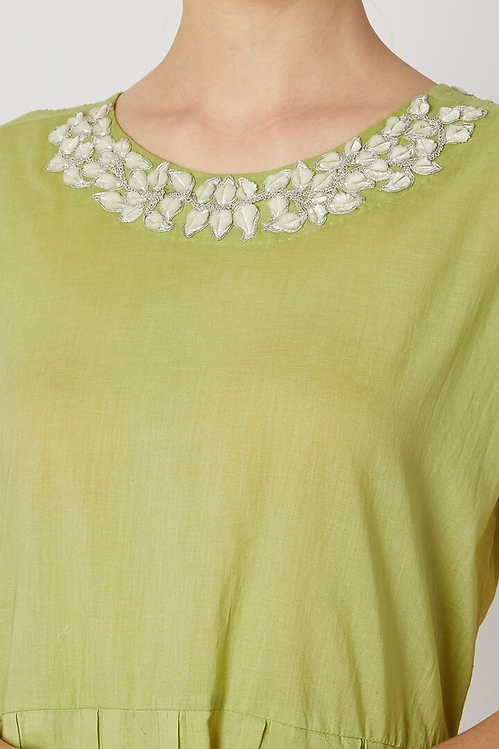 Lime Green Zari Embroidered Tunic by Adah at Pernia's Pop Up Shop
