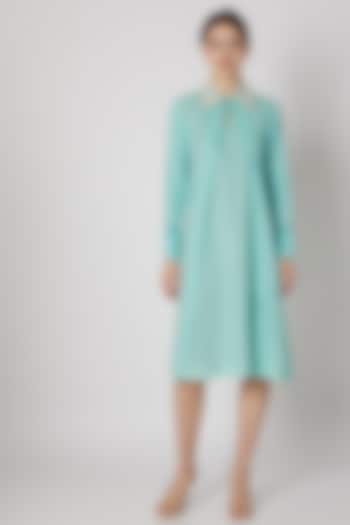 Turquoise Blue Embroidered Pleated Tunic by Adah