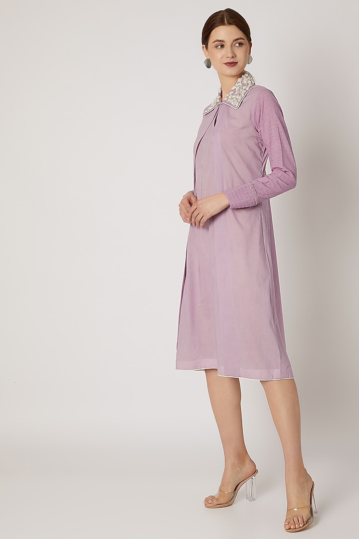 Purple Embroidered Tunic With Textured Sleeves by Adah