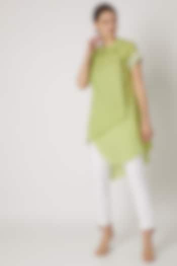 Lime Green Tunic With Embroidered Sleeves by Adah