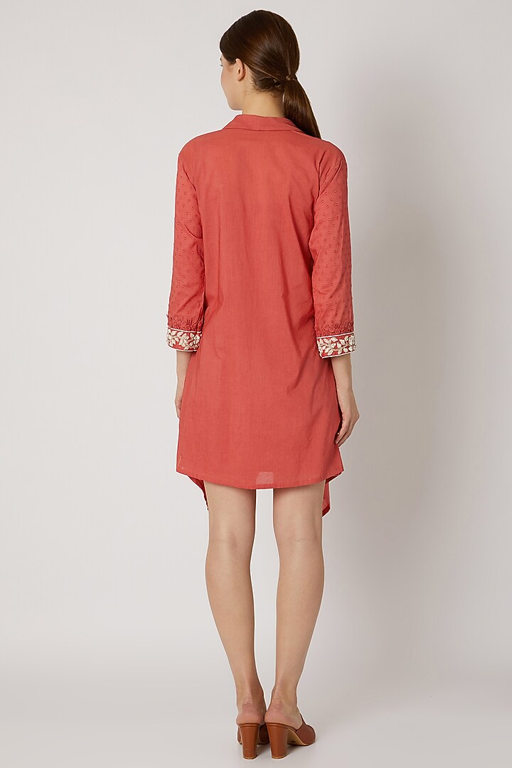 Red Wrap Tunic With Embroidered Cuffs by Adah at Pernia's Pop Up Shop