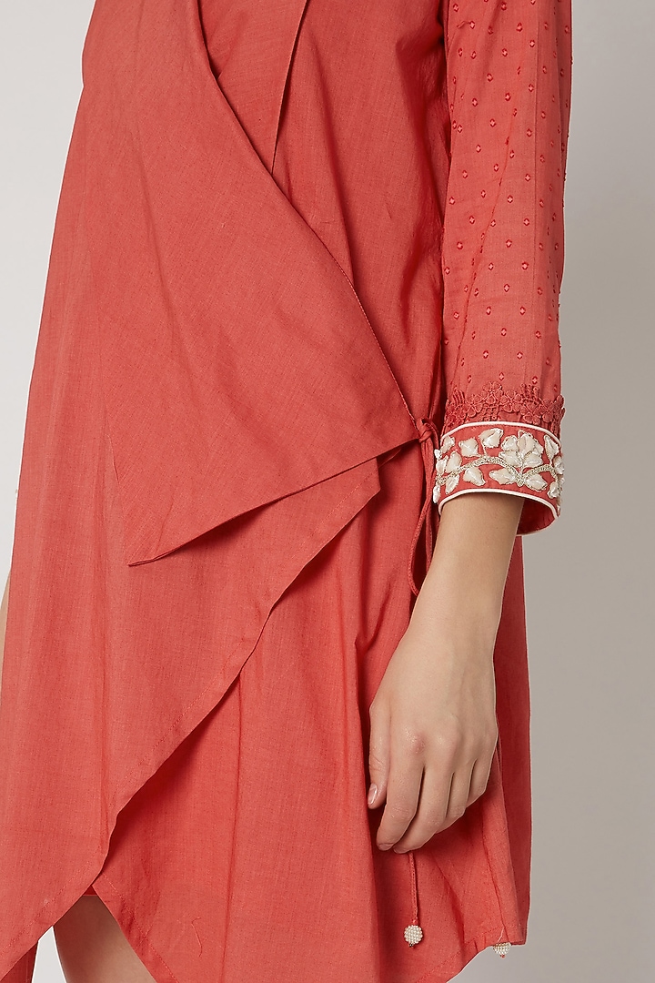 Red Wrap Tunic With Embroidered Cuffs by Adah at Pernia's Pop Up Shop