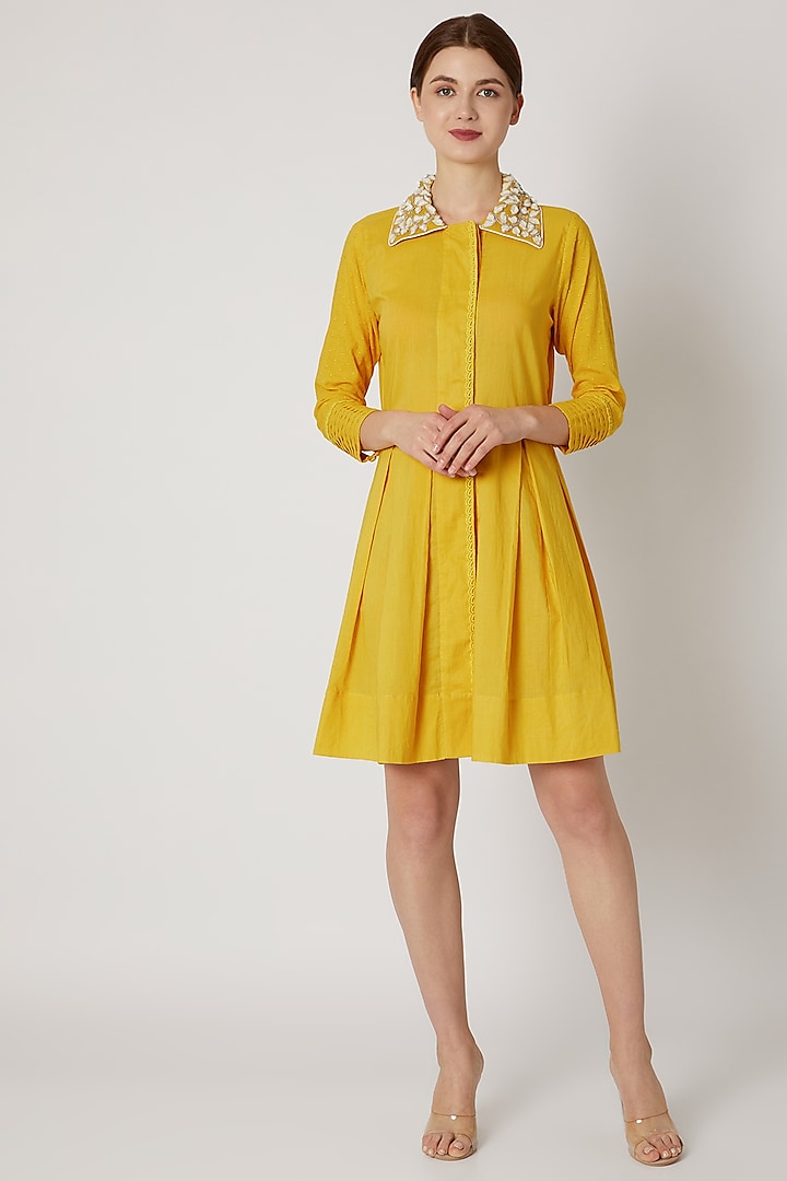 Yellow Tunic With Embroidered Collar by Adah at Pernia's Pop Up Shop